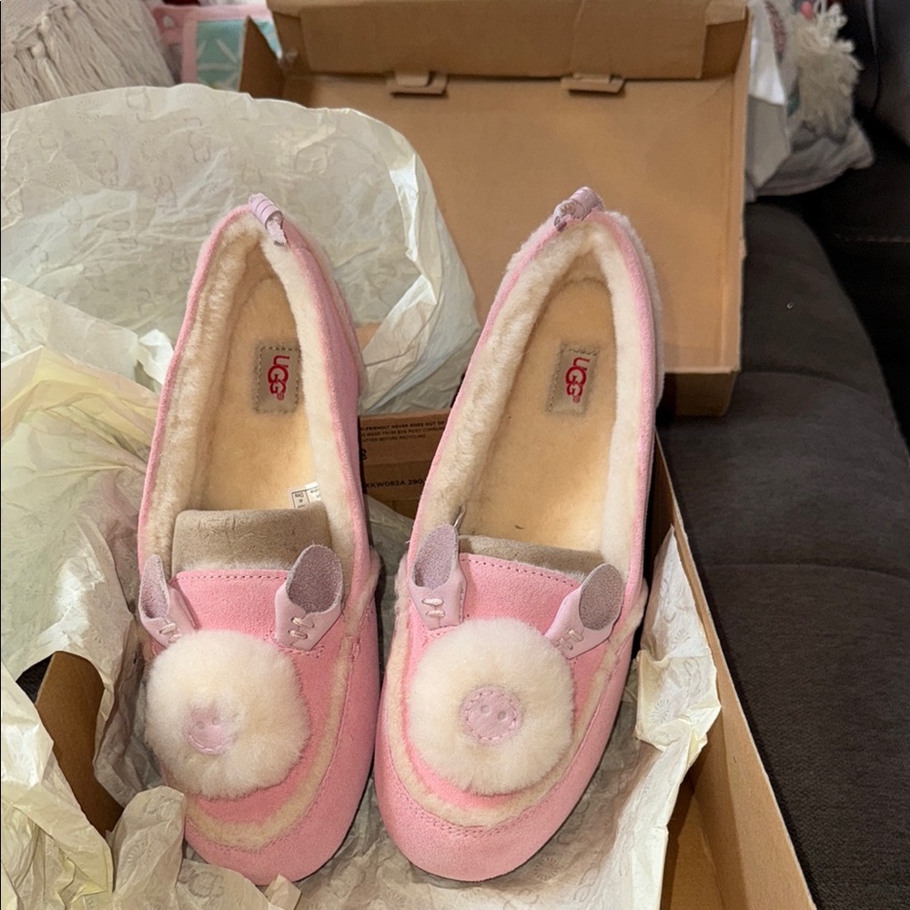 UGG Pink and White Cozy Bunny Slippers